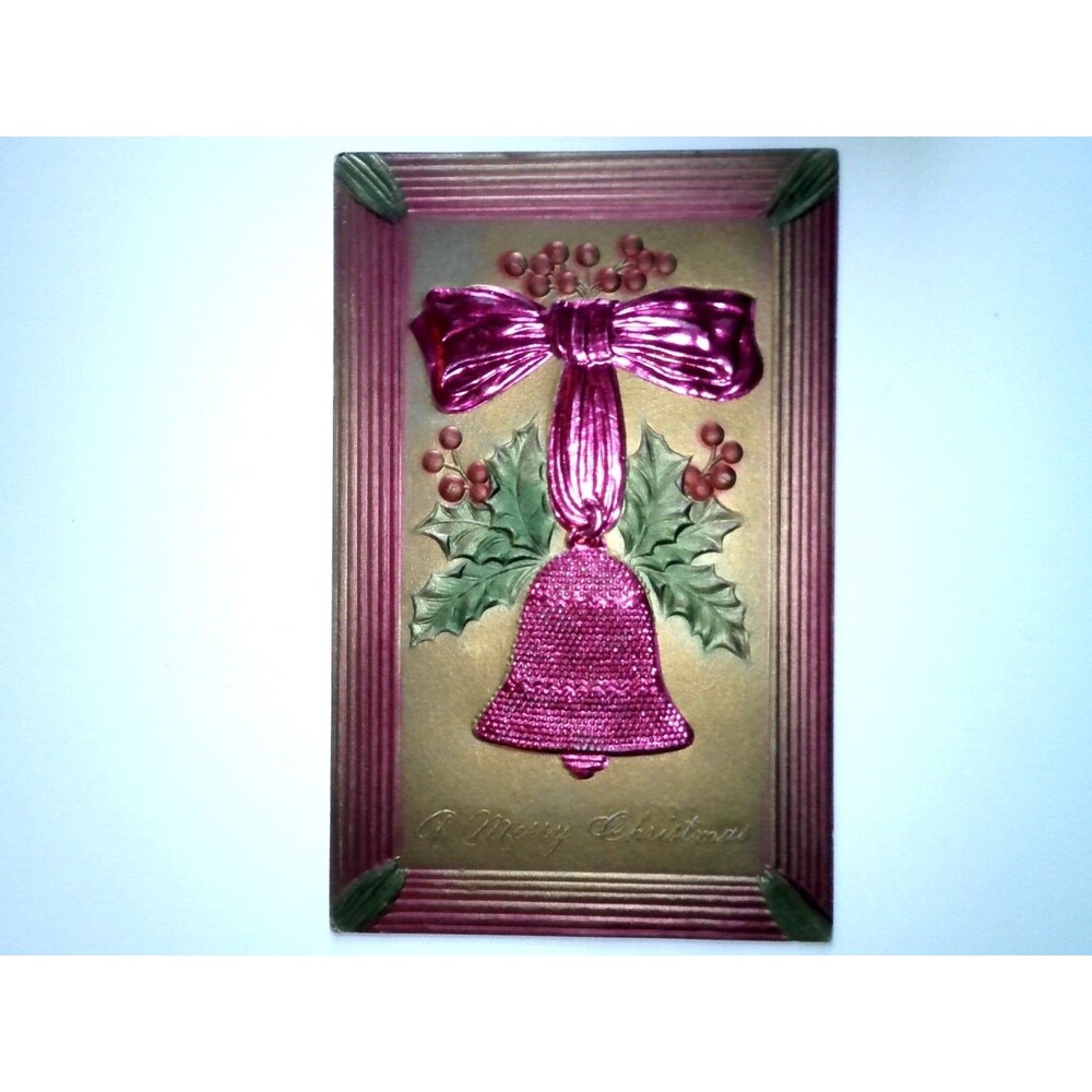 Vintage Embossed Christmas Bell & Holly Postcard - Divided Back c. 1910s